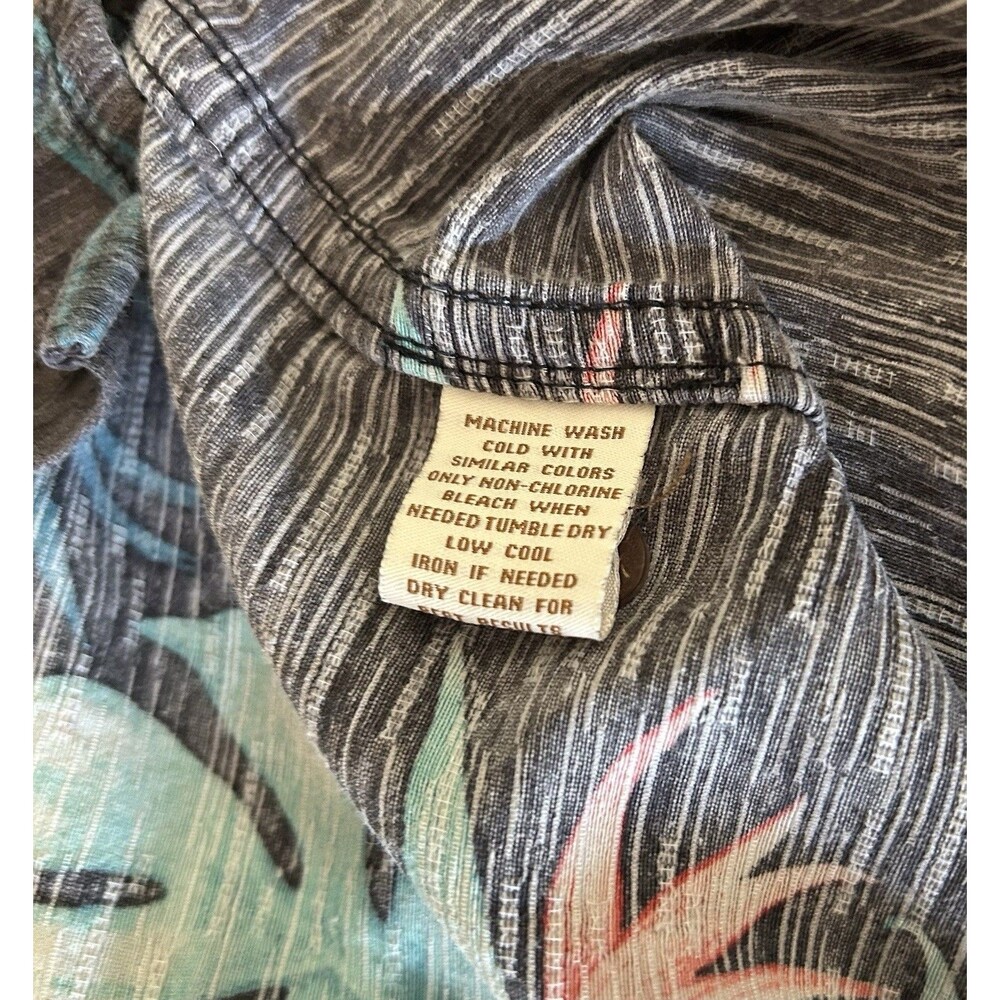 Caribbean 100% Silk Gray Hawaiian Shirt Tropical Short Sleeve Button Down Size L - Picture 6 of 6